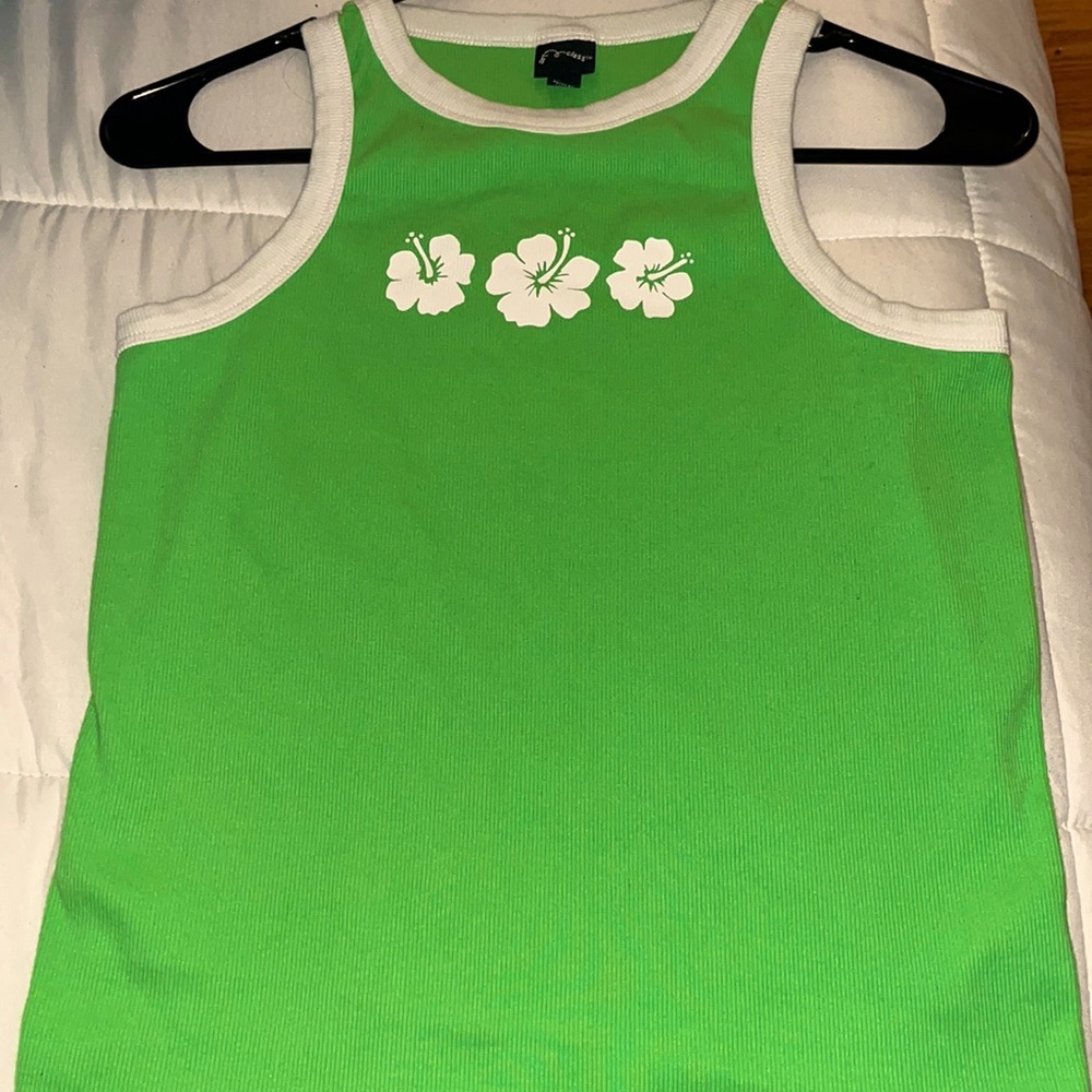 Cute summery top, XL, Hawaiian green flower tank top!!!!!